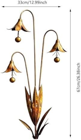Flamed Copper Three Calla Lilies Garden Stake with Bells Metal Flower Wind Chime Outdoor Yard Art Decor for Patio (Gold) - Image 5