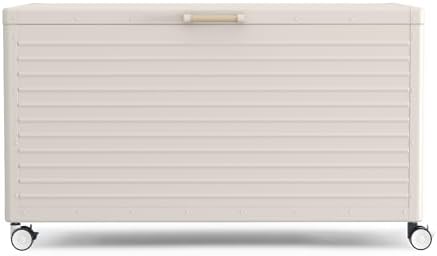 MIRADOR 134 Gallon Outdoor Storage Box with Wheels & Soft-Close Lid, Waterproof Metal Deck Box for Patio Cushions, Garden Tools & Pool Accessories, Latte - Image 2