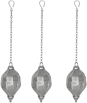 Lal Haveli Silver Color Hanging Moroccan Candle Lantern Holders Set of 3 Pcs - Image 2