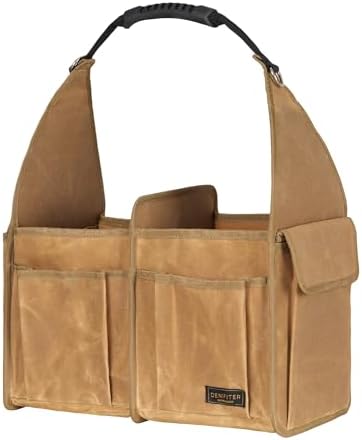 Tool Bag, 13.8-inch Heavy Duty Wide Mouth Water-Resistant Waxed Canvas Garden Bag with Reinforced Bottom for Tools, Wrenches, Screwdrivers | Khaki by Denifiter