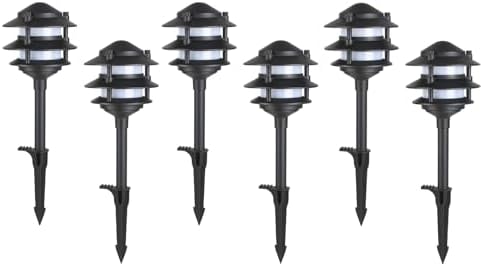 6 Pack Low Voltage Landscape Lighting, Aluminum IP54 Waterproof 3-Tier Integrated LED Pagoda Landscape Lights for Walkway Garden, 2W 12V DC 3000K Warm White, ETL UL CSA Listed by MULANDI