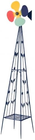6FT Windmill for Yard Garden Decoration, Heavy Duty Outdoor Wind Mills, Large Metal Outdoor Windmill, Weather Resistant, with Storage Shelf and Weather Vanes, Dark Blue by EPOFIT