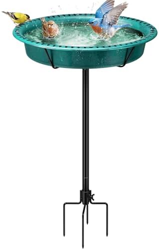 VIVOHOME Oval Bird Bath for Outside with Metal Ground Stake, Green by VIVOHOME
