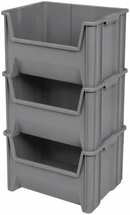 Akro-Mils Stak-N-Store Stackable Storage Bins, 15"x20"x12-1/2, Grey, 3pk by Akro-Mils