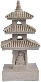 Pagoda Garden Statue 10 Inch Weatherproof Solar Garden Decor for Backyard Balcony Patio Lawn Yard, Khaki, with LED Light Zen Japanese Lantern by Unknown