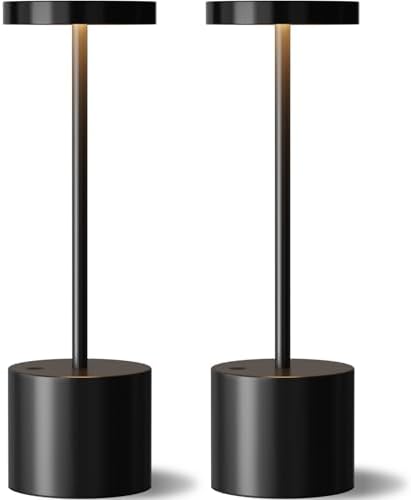 Cordless Rechargeable Table Lamp, 4000mAh Battery Operated, Black, 2 Pack by KakanuoLightings