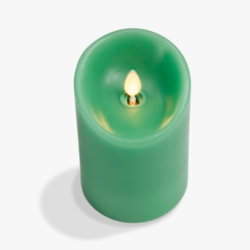 Luminara Flameless LED Battery Operated Flickering Pillar Moving Flame Candles (Vibrant Green, 3" x 4.5") - Image 3