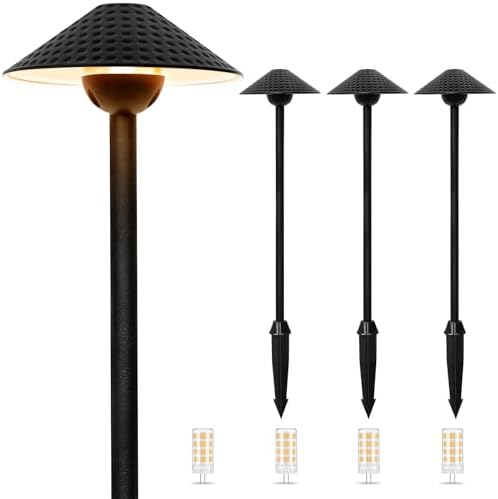 Gardencoin Low Voltage Pathway Lights (6.69'' Shade, 21.54'' Tall) 12V Outdoor LED Landscape Pathway Lighting Aluminum Vintage Hammered Path Lights with 4W 2700K Replaceable Bulb, 4 Pack by Gardencoin