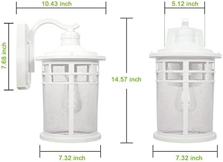 Darkaway Large Outdoor Porch Lights Wall Mount, 15inch Outdoor Wall Sconces with Seeded Glass Waterproof Exterior Lights for Patio Yard House Hallway Doorway Garage(Large, White) - Image 5