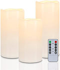 Homemory 6" 8" 10" x 4" Waterproof Outdoor Flameless Candles, Battery Operated Flickering LED Pillar Candles with Remote and Timers for Indoor, Plastic, Ivory White by Homemory