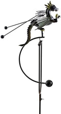 Kinetic Metal Mystical Dragon Yard Stake Wind Spinner Rocker Rocking Whirly-Gig Garden Art, 51" Tall Brown Antiqued Metal, Flying Dragon Yard Art by Unknown