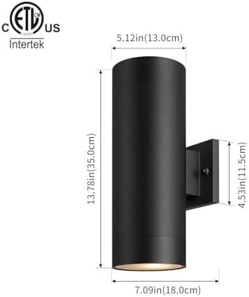 mirrea 14" Modern Outdoor Porch Light in 2 Lights, Matte Black, 2 Pack - Image 2