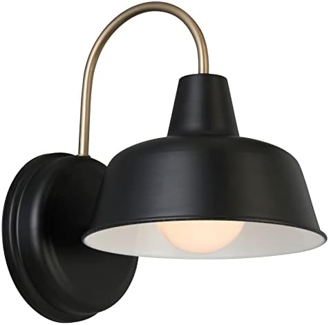Design House Mason Farmhouse Gooseneck Barn Light, Outdoor Exterior Porch or Patio Wall Light Fixture, Black and Gold, 8 Inch Diameter, 1-Pack, 588285 - Image 3