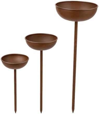 Rustic Metal Rain Catcher Bowl Set of 3 – Weatherproof Outdoor Garden Art, Decorative Iron Bird Bath Stakes, Yard Water Feature, Unique Gift for Nature Lovers by Unknown