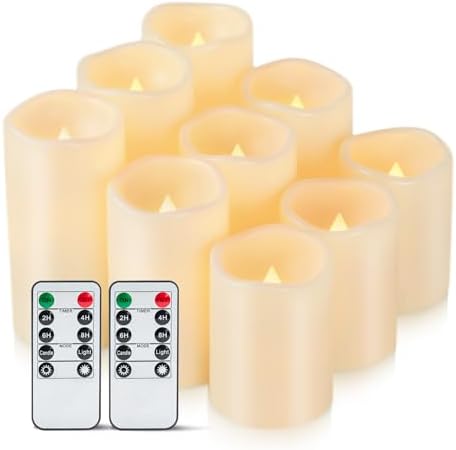 Amagic Waterproof Outdoor Flameless Candles with Timer, Battery Operated Candles with Remote Control, Electric LED Pillar Candle for Outside Patio, Garden, Wedding Decor, D3 x H4 5" 6", Set of 9 by AMAGIC