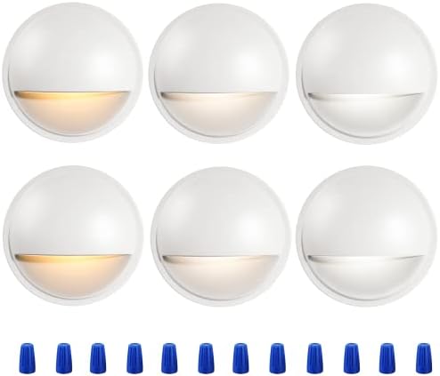 CLOUDY BAY [6 Pack] 3CCT Low Voltage LED Deck Lights Outdoor,2700K/3500K/5000K Selectable,Landscape Step Stair Railing Fence Light Wired,3W,12V-24V AC/DC Deck Lighting Fixtures,White by CLOUDYBAY