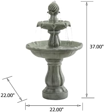 37" 2-Tier Water Fountain, Adjustable Water Flow,Light Sage Green - Image 3