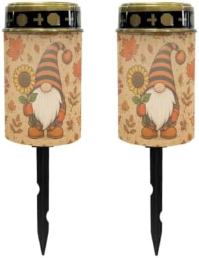 Poceacles Solar Lights Outdoor Solar Powered Cemetery Stake Candle Grave Lamp Landscape Lighting Grave Flameless Candle for Autumn Decor, Retro Gnome Sunflower, Pack of 2 by Poceacles