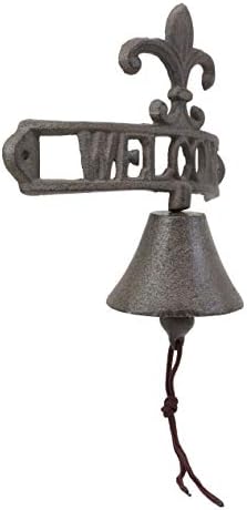 Ebros Gift Cast Iron Rustic Vintage Fleur De Lis Crown with Welcome Word Sign Door Wall Dinner Yard Bell Outdoor French Southwestern Farmhouse Accent Bells - Image 4