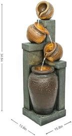 Outdoor Water Fountain 34.8", Tall 4-Tier Pot Waterfall Fountain with Warm LED Lights, Rustic Resin Cascading Water Feature, Quiet Pump for Patio Garden Porch Backyard Deck Decor - Image 6