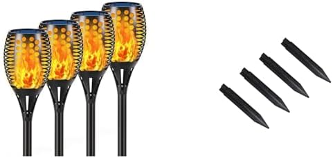 Solar Lights, 43" Flickering Flames Torch Lights Outdoor Waterproof Landscape Decoration Lighting 4-Pack + 4 PCs Plastic Spikes for Solar Flame Torch Lights Solar Torch Lights Replacement ABS Ground S by Aityvert