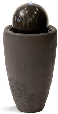 XBrand 25.98" H Brown Round Stone Indoor/Outdoor Modern Sphere Water Fountain with LED Lights – Ball Bubbling Fountain Décor for Garden, Patio, or Tabletop by XBrandHomeGarden