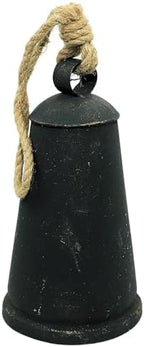 Rustic Black Hanging Bell Ornament with |Cowbell Rope Handle – Vintage Farmhouse Decor, Handmade Wind Chime for Indoor/Outdoor Decoration, Distressed Antique-Style, Minimalist Holiday Accent by LAVILLADecore