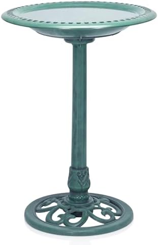 Alpine Corporation TEC116 Outdoor Aged Green Pedestal Birdbath with Scrollwork, 28" Tall, Green by Unknown