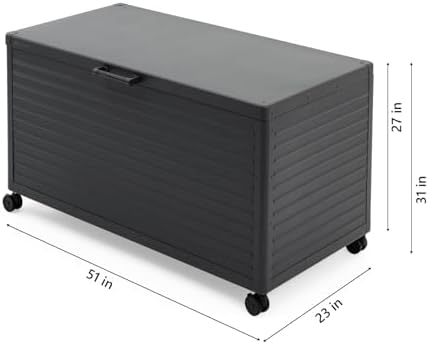 MIRADOR 134 Gallon Outdoor Storage Box with Wheels & Soft-Close Lid, Waterproof Metal Deck Box for Patio Cushions, Garden Tools & Pool Accessories, Charcoal - Image 6