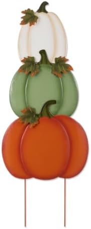 Glitzhome Set of 3 Fall Stacked Pumpkin Yard Stakes 36 Inch Iron Outdoor Decor by Glitzhome