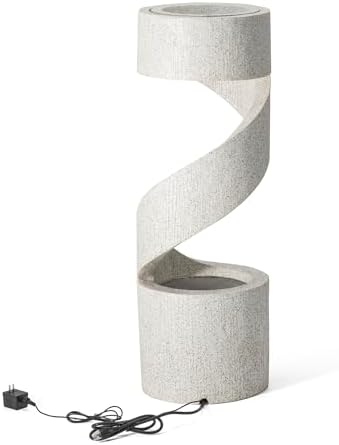 Glitzhome Outdoor Water Fountain, 40.25" H Modern Faux Terrazzo Spiral Shaped Outdoor Fountain with Pump and LED Lights, Polyresin Waterfall Fountain Water Feature for Garden, Patio, Porch Decor - Image 7