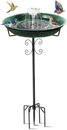 Solar Powered Bird Bath with Fountains for Hummingbirds,Stable Stylish Design with 5-Prong Base Stake Metal Bird Bath for Outside Yard Lawn Patio Garden by Yiabivo