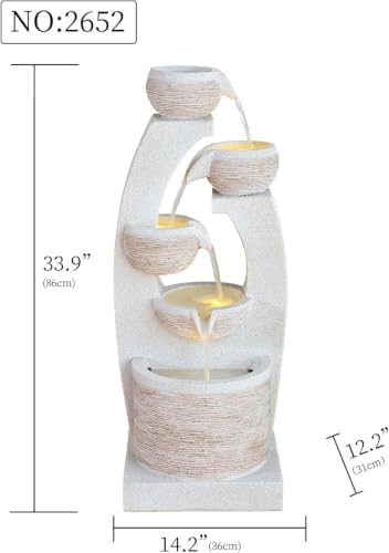 Qingyinge 33'' H Modern Outdoor Fountain Resin Outdoor Garden Fountains with Contemporary Design LED Light for Garden, Patio, Deck, Porch, Backyard and Home Art Decor - Image 2