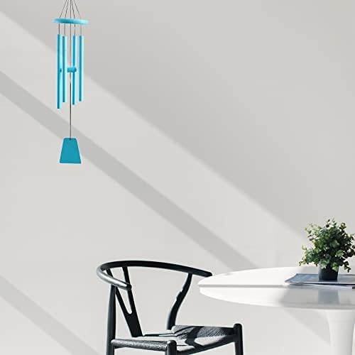 Wind Chimes Outdoor Deep Tone 24" 4 Aluminum Tubes Tuned Wooden Metal Wind Bell Indoor Sympathy Memorial Wind Chimes Living Room Balcony Window Decor Gift for Family Friends Children (Light Blue) - Image 2