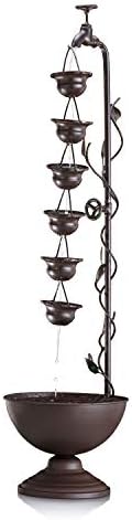 Alpine Corporation MAZ254 Outdoor Floor Tiered Vintage Water Fountain w/ 6 Hanging Cups, Soothing Tier Waterfall, 38", Bronze - Image 6