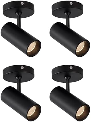 Aisilan 4 Pack 9W LED Modern Black Directional Dimmable Spotlight Indoor Adjustable 90° Anti Glare Ceiling Spot Light Lamp for Foyer Living Room Picture Artwork Lighting, Warm White 3000K, CRI 97 by AisilanLighting