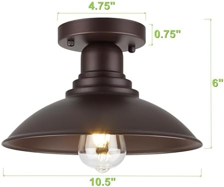 GOLDHILL 10.5" Oil Rubbed Bronze Semi Flush Mount Ceiling Light, Rust-Resistant Powder Coated Metal Barn Fixture for Kitchen, Covered Porch & Patio, Damp Rated - Image 6