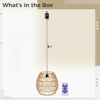 Beige Handwoven Rattan Lantern with Remote, Waterproof Battery Led Hanging Chandelier for Farmhouse, Patio & Balcony - Image 5