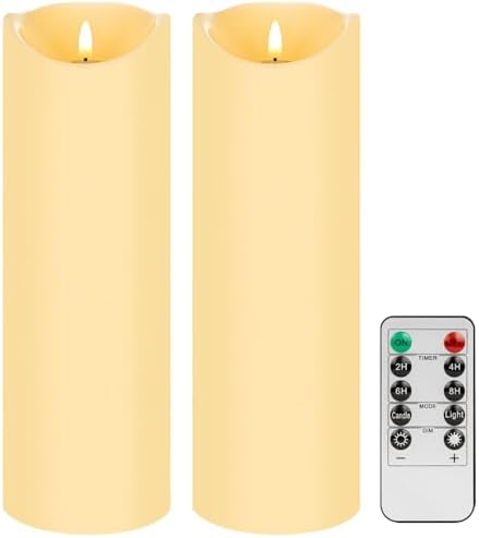 12" Tall Flameless Candles, Waterproof LED Pillar Candles with Remote Timer by NOXINDADECOR
