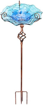 VCUTEKA Glass BirdBath Outdoor Birdfeeder with Metal Stake Garden Decor by VCUTEKA