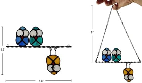 Multicolor Owl on a Wire Stained Glass Window Hanging, Bird Suncatcher for Windows Panels Hangings Hummingbird Ornament Decoration for Wall Home Garden Decor Bird Gift for Owl Lovers - Image 2