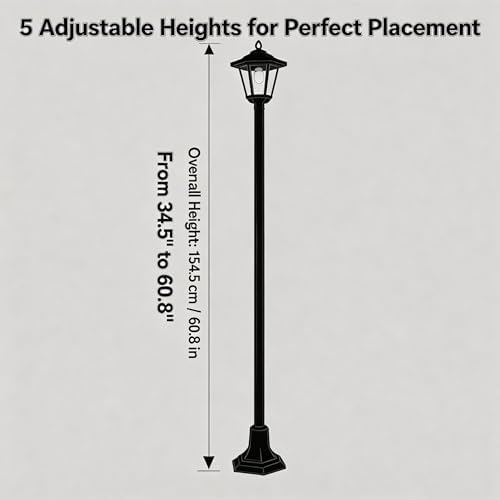 2 Pack Outdoor Solar Lamp Post Light, Adjustable Height 34.5-60.8 in, Black - Image 7