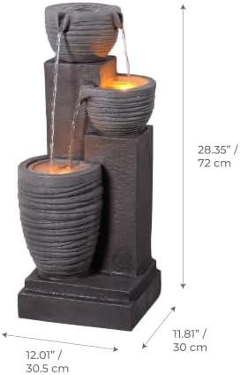 Teamson Home Horizontal Ribbed Pattern Outdoor Water Fountain, Warm Gray - Image 5