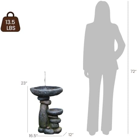 Solar Water Fountain for Bird Bath, Solar Powered Freestanding Water Feature with LED Lights, Multi-Tier Stacked Stone Bird Feeder & Planter for Yard, Porch and Outside Decor - Image 3