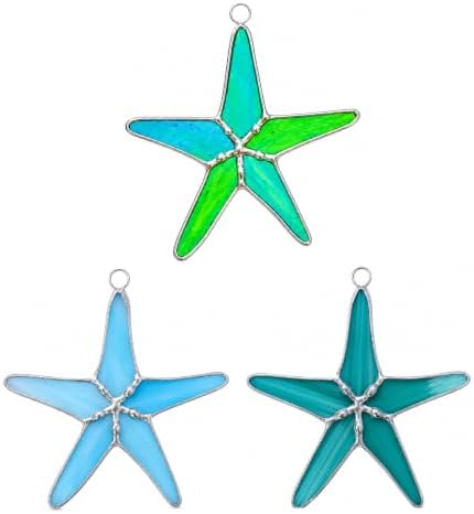 Stained Glass Multicolor Peacock/Teal/Light Blue Starfish 3" Suncatcher 3pk by DGEDistribution