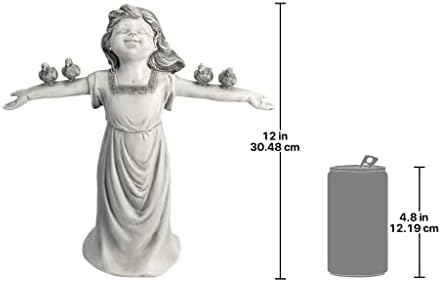 Design Toscano Basking in Glory Little Girl with Birds Outdoor Garden Statue, Small, 12 inches Tall, Cast Stone Resin, Two Tone Stone Finish - Image 7