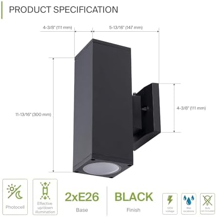 ASD 2 Light Dusk to Dawn Cylinder Outdoor Sconce Lights, E26 Base - Image 2