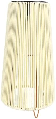 FTVOGUE Solar Lantern Outdoor Rattan Lantern Solar Wicker Decorative USB Charging 1200mAh IP44 Metal Rattan Cutout Pattern for Patio Garden Yard Table (Trapezoid White) - Image 2