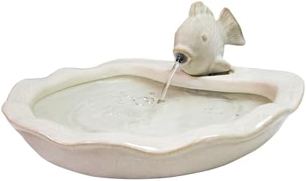 Sunnydaze 7" Fish Spout Tabletop Water Fountain, Ceramic, White by SunnydazeDecor