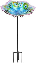MUMTOP Glass Bird Bath, Peacock Outdoor Birdbaths with Metal Stake Green by MUMTOP